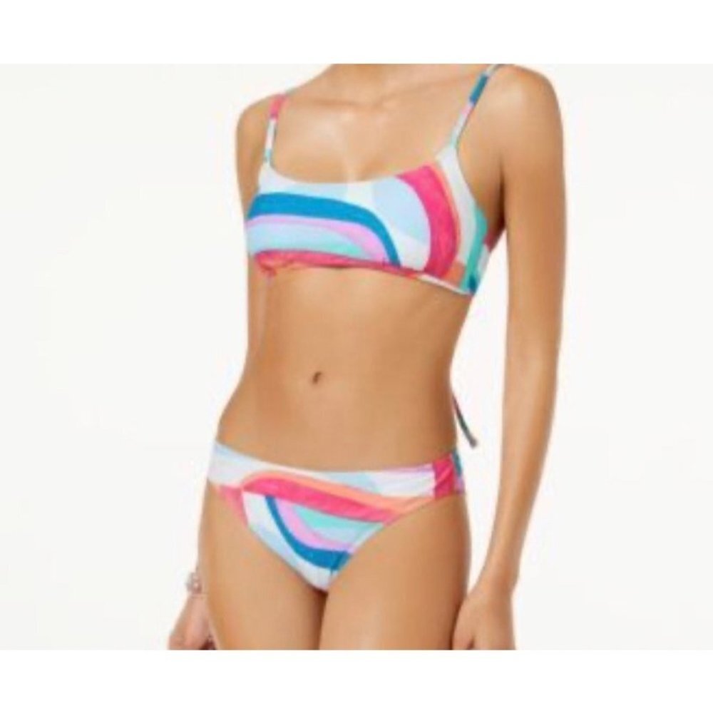 Hula Honey Multicolor Wave Print Bikini - Pink, Blue, Teal